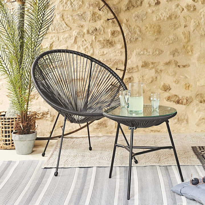 Градиснки комплект - Висящ Ратанов стол до 200кг. + Ратанови маса и 2 стола Савана