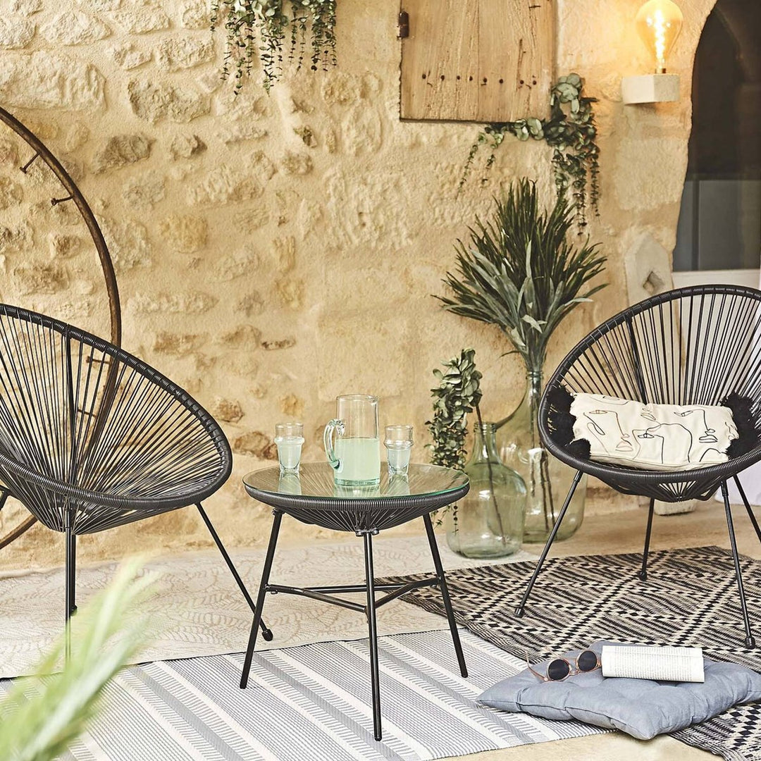 Градиснки комплект - Висящ Ратанов стол до 200кг. + Ратанови маса и 2 стола Савана