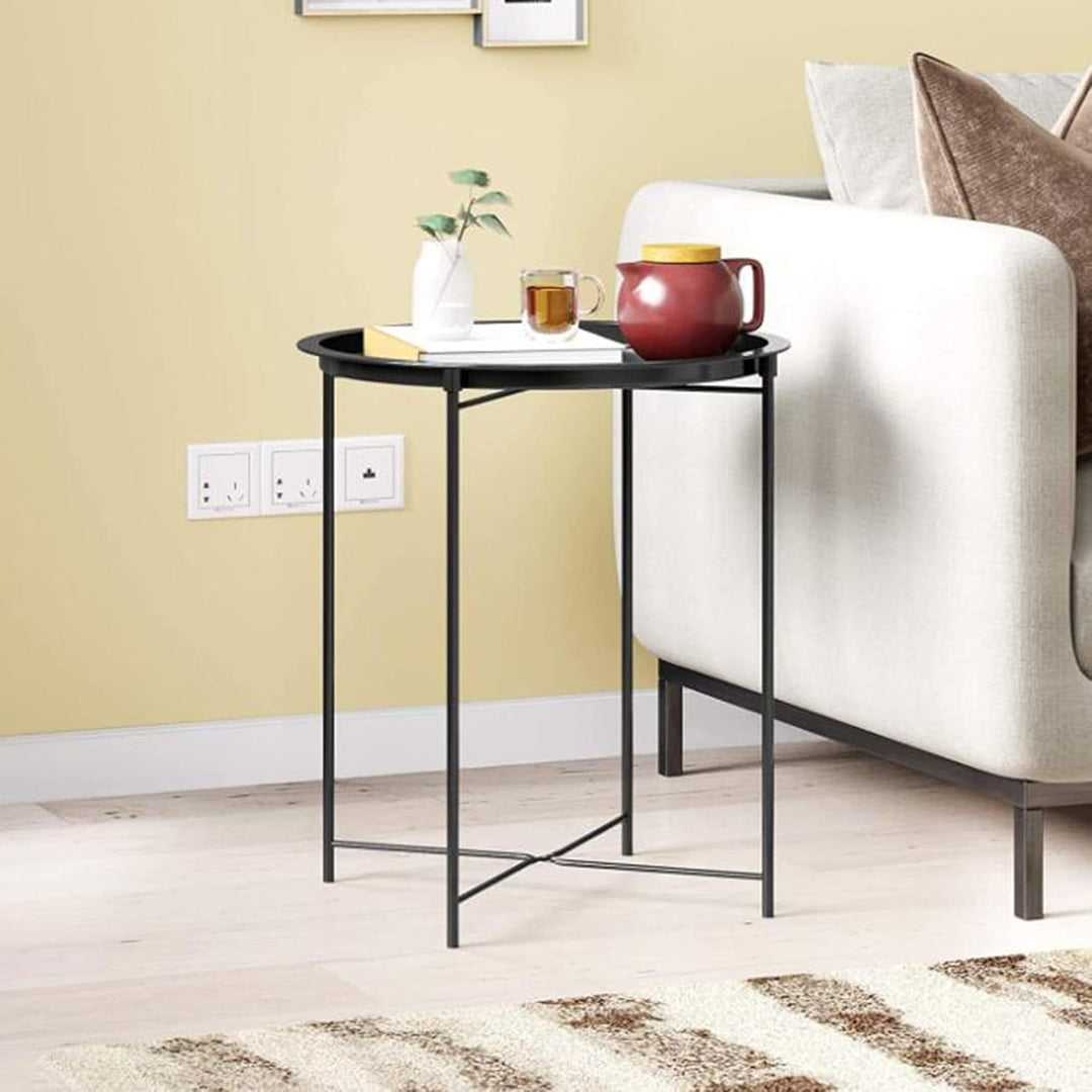 Метална кръгла сгъваема масичка – за хол, тераса, градина или спалня