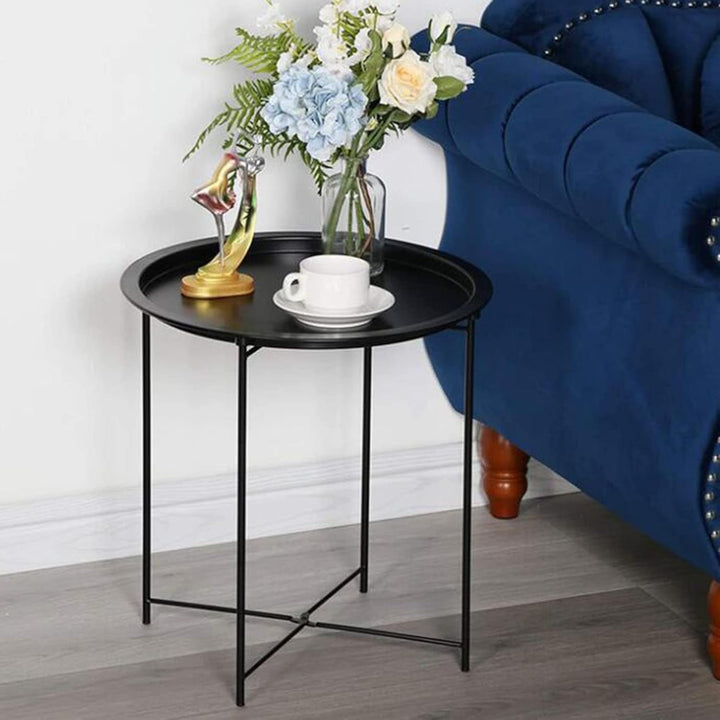 Метална кръгла сгъваема масичка – за хол, тераса, градина или спалня