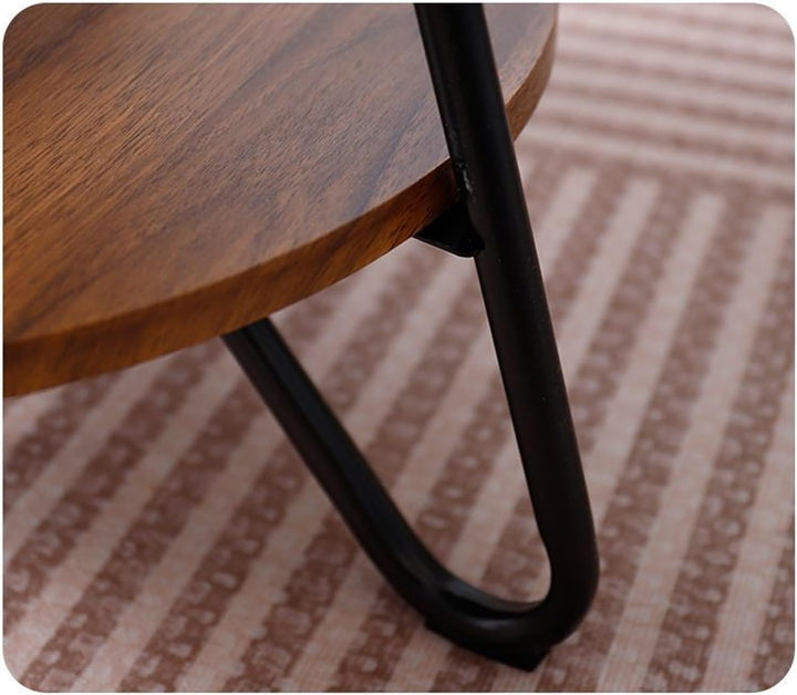 Кръгла масичка с метални крака на две нива