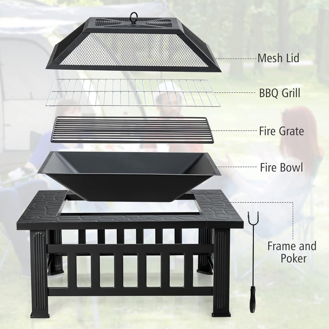 Нова Многофункционална 3в1 маса 'Fire Pit' - BBQ, ледарка, огнище за външна тераса, заден двор, веранда и градина