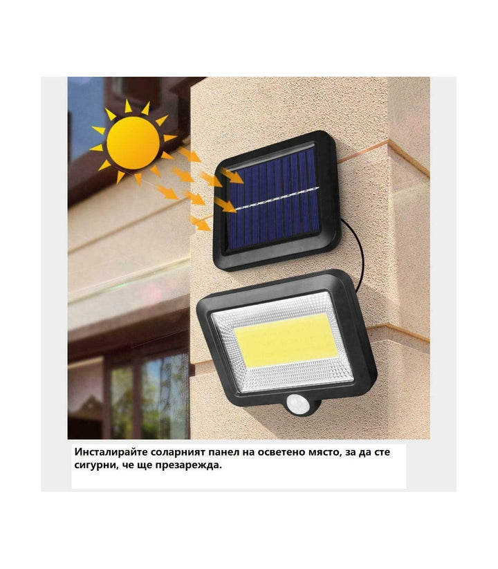 2БР Мощна Соларна Водоустойчива LED лапа със сензор за движение, соларен панел и 5 м. Кабел