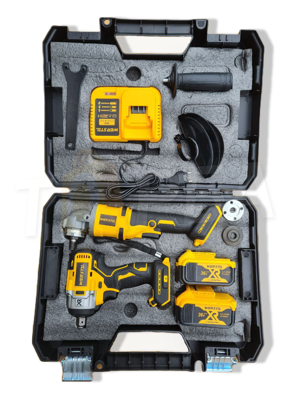 Немски 2в1 Комбиниран Ударен Акумулаторен Гайковерт и Безчетков Ъглошлайф 36V 8Ah