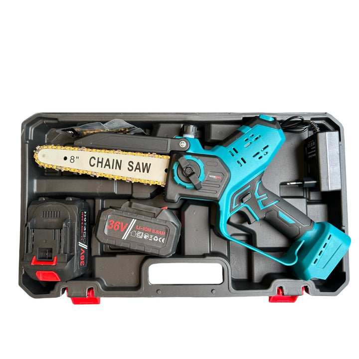 Немска акумулаторна Безчеткова резачка 25см. с Автоматично Омасляване и дисплей за нивото на батерията + две закалени вериги