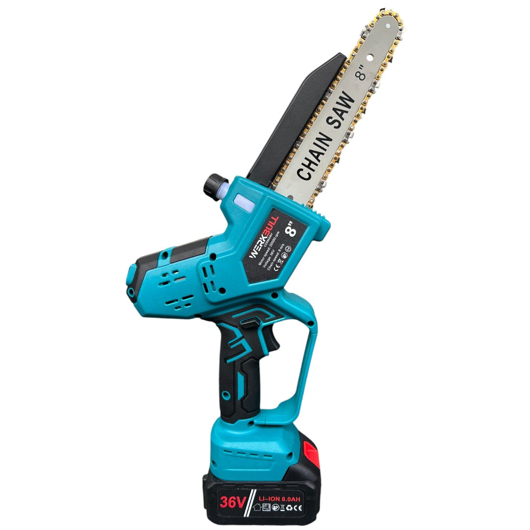 Немска акумулаторна Безчеткова резачка 25см. с Автоматично Омасляване и дисплей за нивото на батерията + две закалени вериги