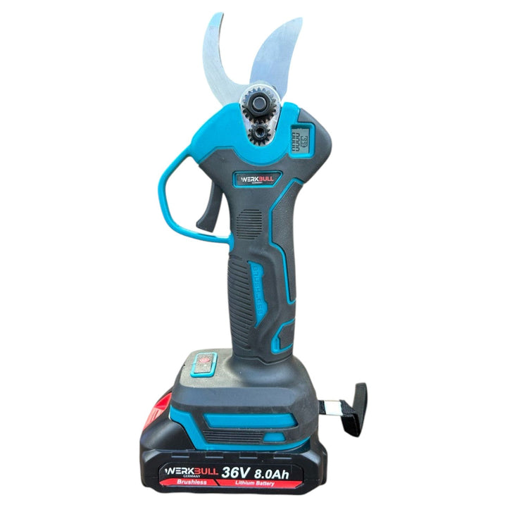 Професионална Немска Лозарска ножица WerkBull с дисплей + резервен нож и пила за точене