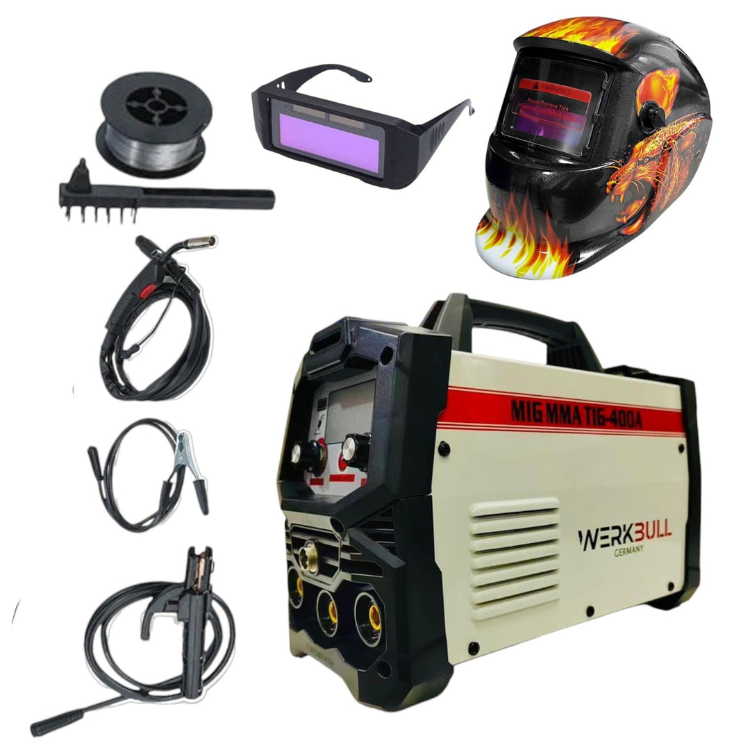 2в1 Телоподаващо Инверторен Електрожен 400А WERKBULL + подарък заваръчна соларна маска и соларни очила