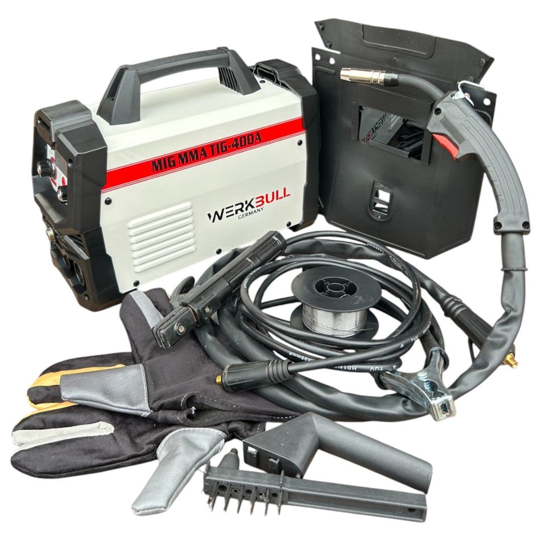 2в1 Телоподаващо Инверторен Електрожен 400А WERKBULL + подарък заваръчна соларна маска и соларни очила