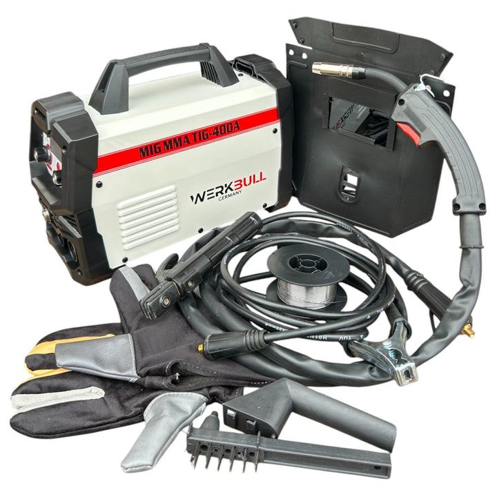 2в1 Телоподаващо Инверторен Електрожен 400А WERKBULL + подарък заваръчна соларна маска и кабели