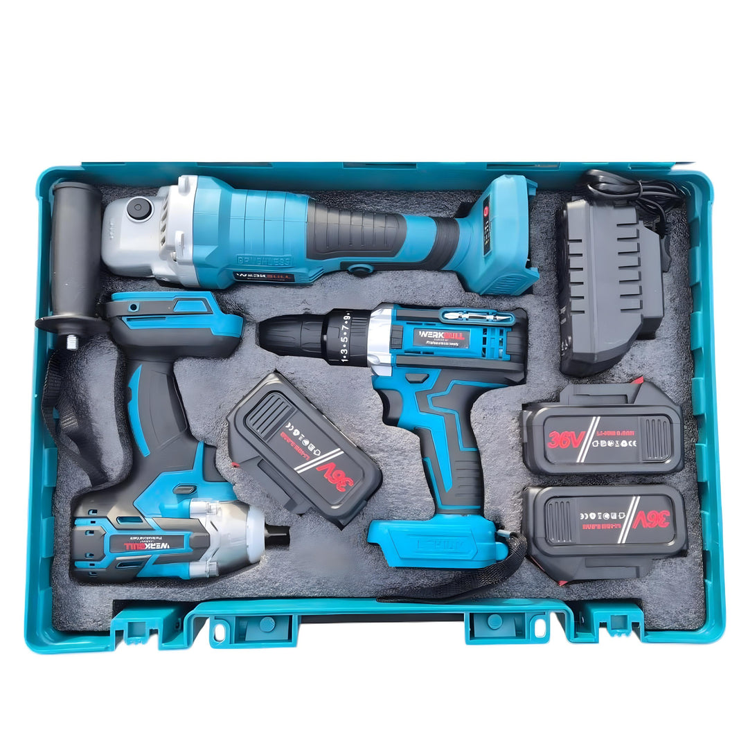 3в1 Промо комплект WerkBull Гайковерт, ъглошлайф и винтоверт + 3 батерии 36v 8ah