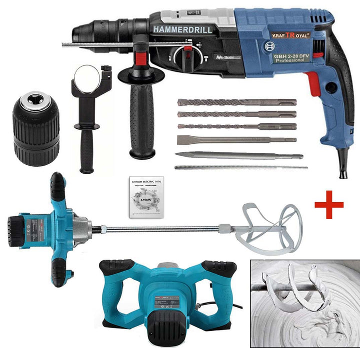 Промо Немски комплект Перфоратор 1600W + Строителен Миксер за бетон WerkBull 2400w