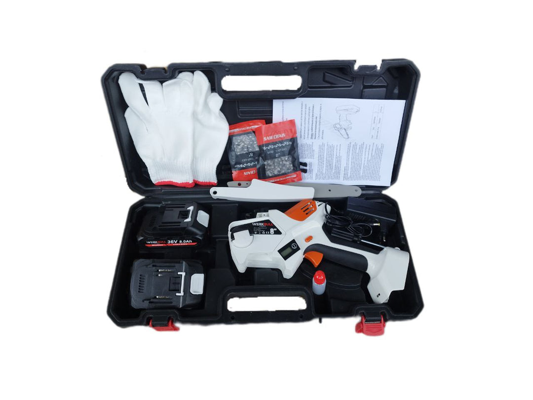 Акумулаторна Безчеткова резачка с омасляване WerkBull с две батерии + подарък верига