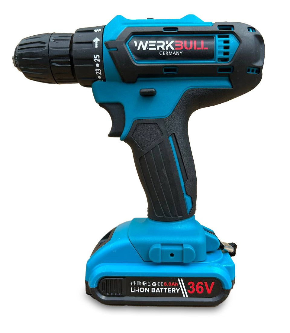 Немски Ударен Винтоверт 40части с две батерии 36 8Ah + Ъглошлайф WerkBull Professional 125 мм, 1200W, с регулация на оборотите