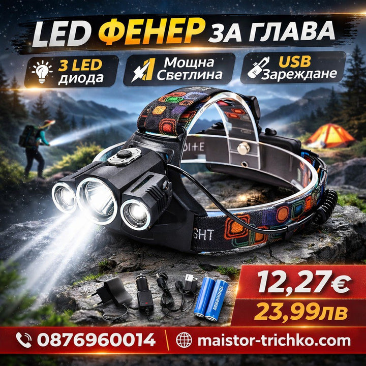 ТРОЕН LED челник, фенер за глава, прожектор, осветление за глава
