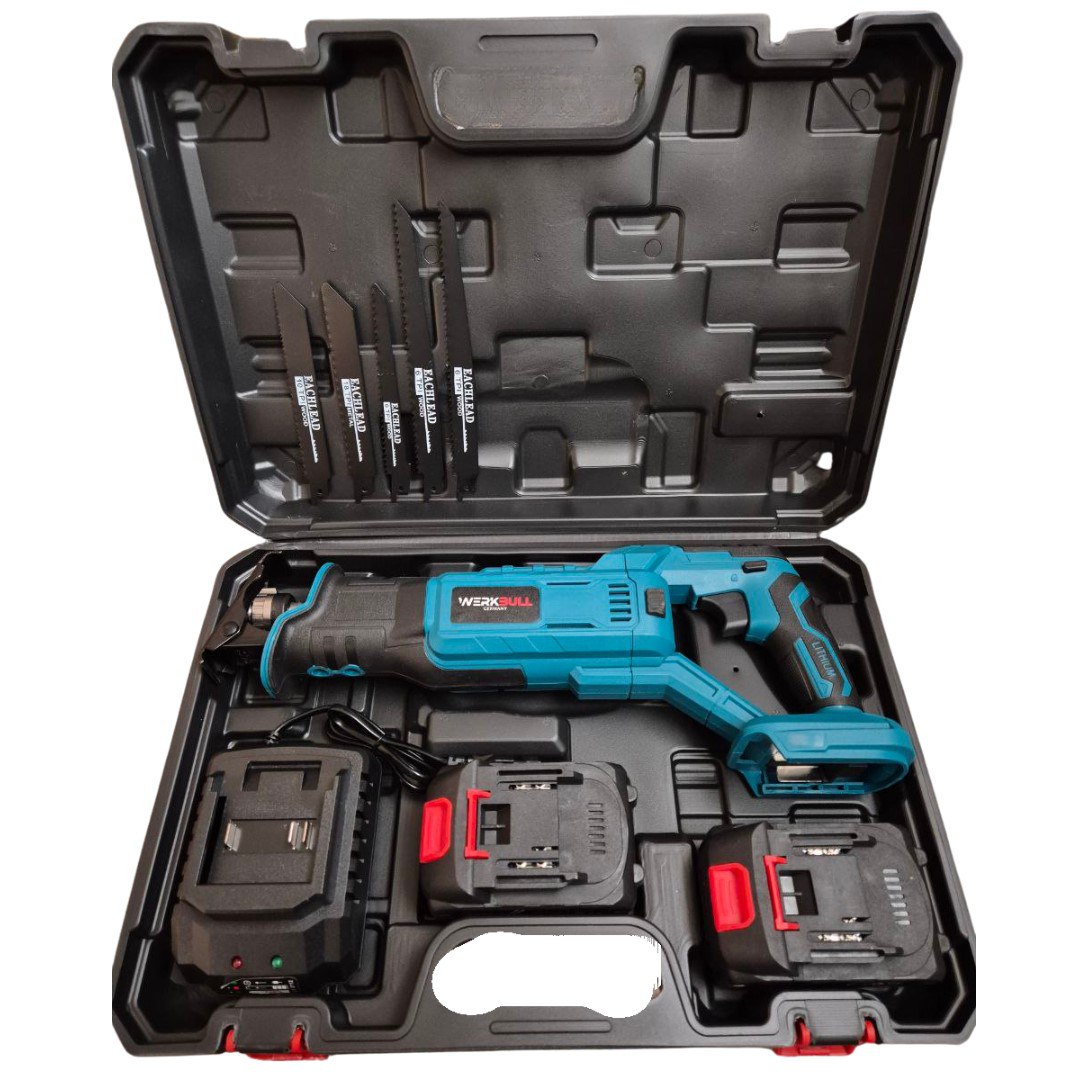 Немски Безчетков Акумулаторен WerkBull 36V Саблен трион + 2бр батерии 8Ah и 5 ножа