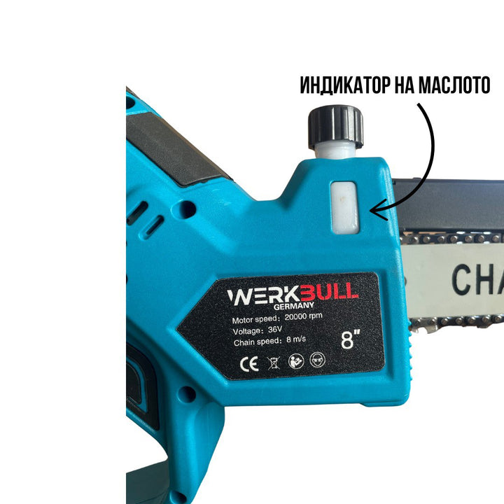 3В1 Немски Безчеткови Резачка с автоматично омасляване, Ножица и Ударен Винтоверт + две батерии и 50 части в куфар