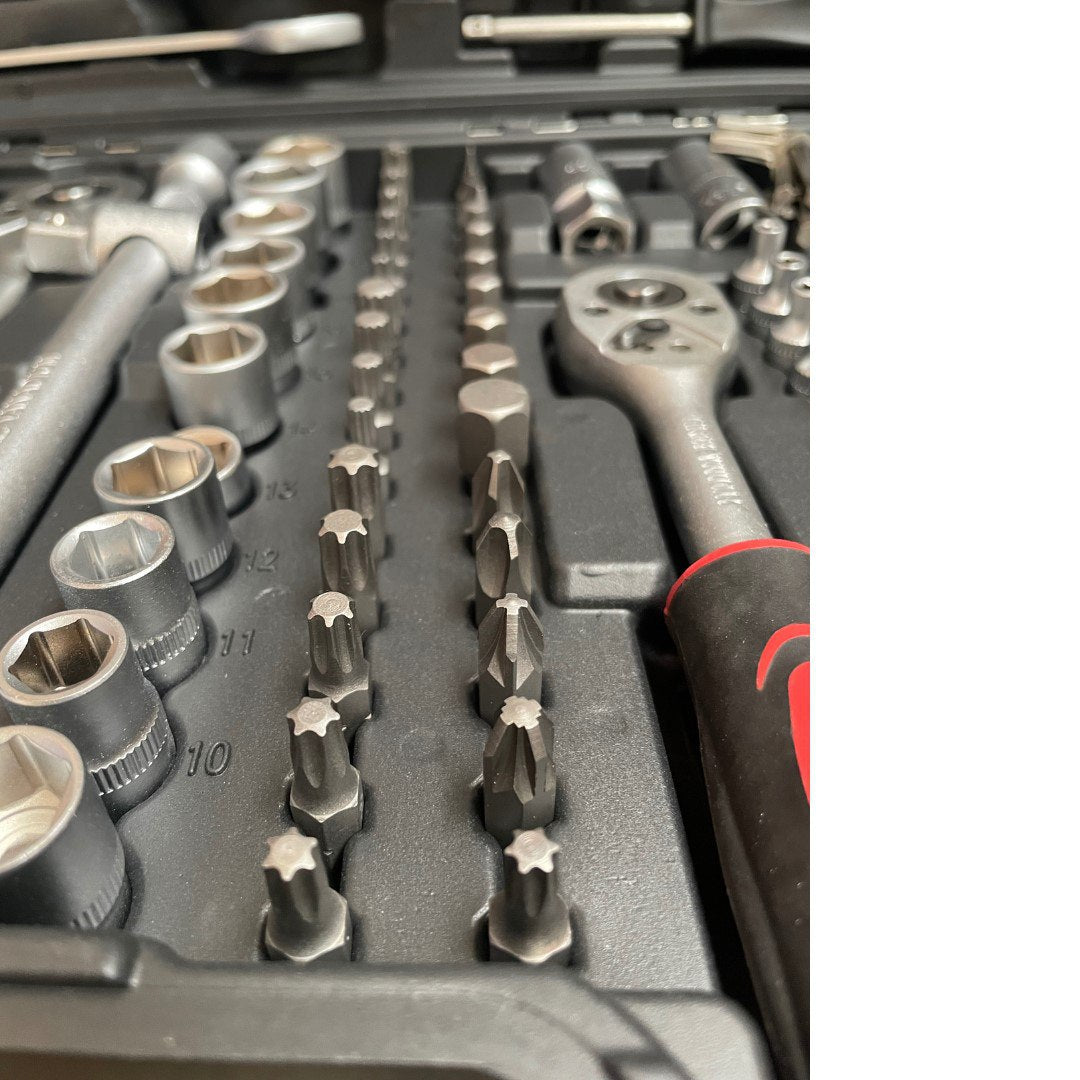 Немски Куфар с Инструменти 216ч WerkBull Гедоре с 3бр Тресчотка и ключове 8-22- Тресчотни