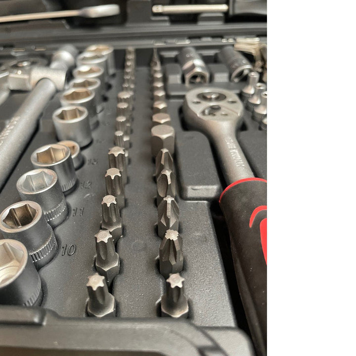 Немски Куфар с Инструменти 216ч WerkBull Гедоре с 3бр Тресчотка и ключове 8-22- Тресчотни