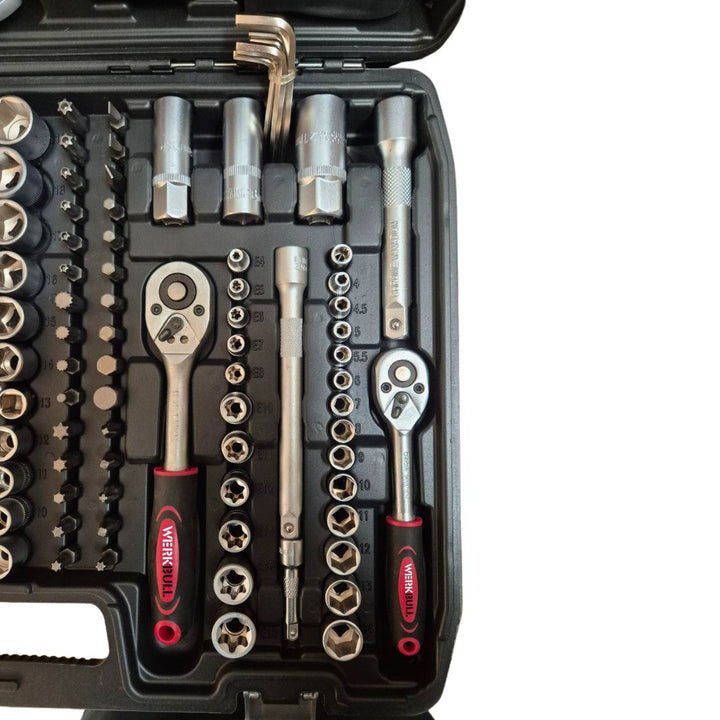 Немски Куфар с Инструменти 216ч WerkBull Гедоре с 3бр Тресчотка и ключове 8-22- Тресчотни