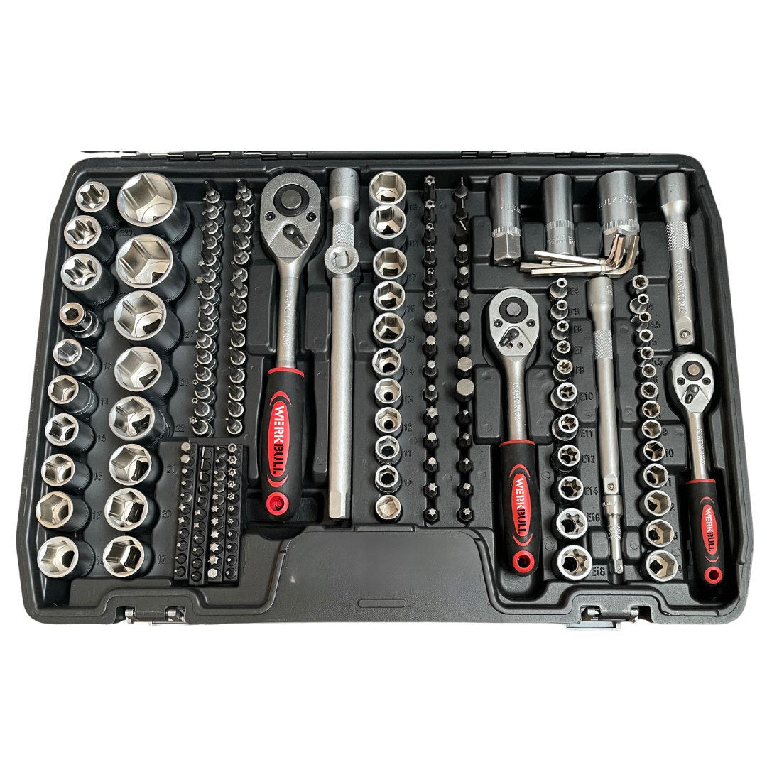 Немски Куфар с Инструменти 216ч WerkBull Гедоре с 3бр Тресчотка и ключове 8-22- Тресчотни