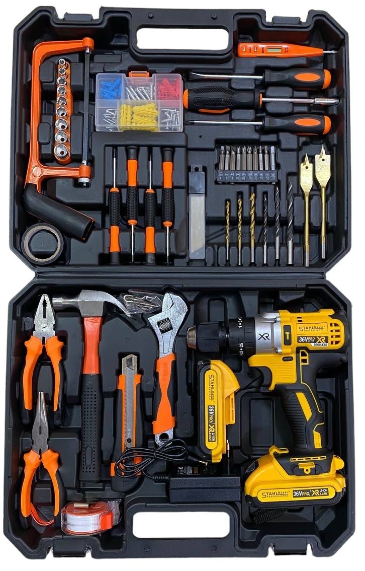 Акумулаторен Винтоверт + 111 части STAHLМAYER 36V 8,0AH Ударна Бормашина