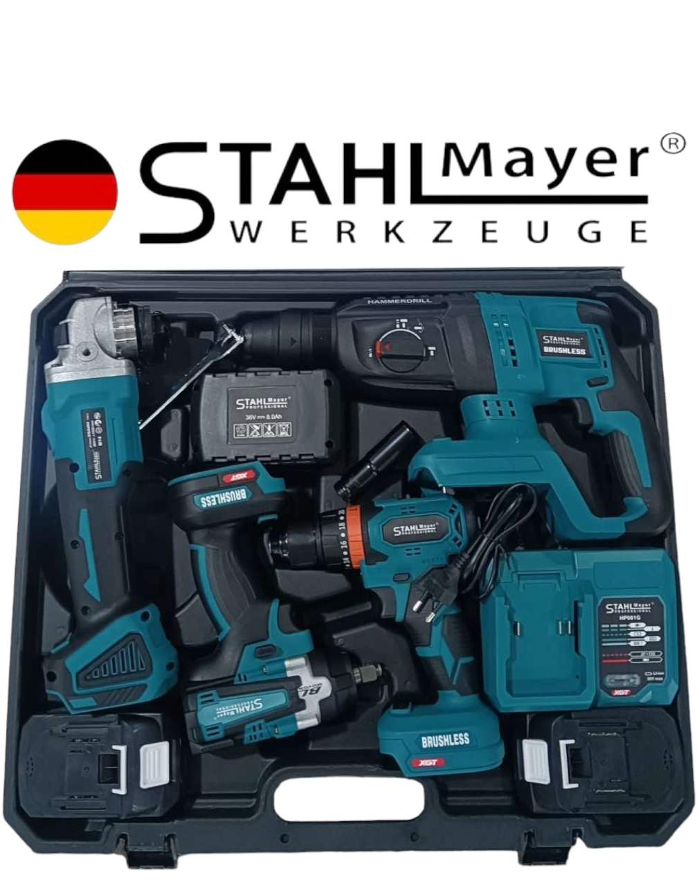 4в1 Гайковерт Винтоверт Ъглошлайф 125мм и Перфоратор 36V 8,0AH ПРОМО КОМПЛЕКТ 3х Батерии и куфар Акумулаторни