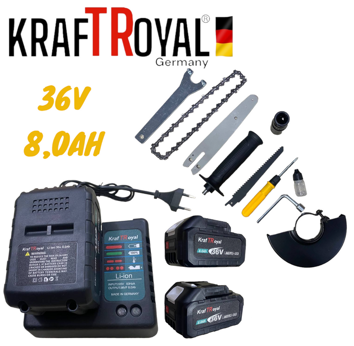 5в1 Универсален Акумулаторен Инструмент 5 Глави 36V 8,0AH Винтоверт Гайковерт Саблен Трион Резачка за Клони и Ъглошлайф