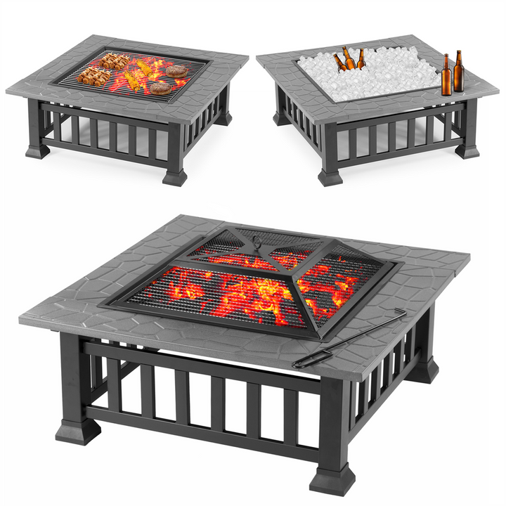 Нова Многофункционална 3в1 маса 'Fire Pit' - BBQ, ледарка, огнище за външна тераса, заден двор, веранда и градина